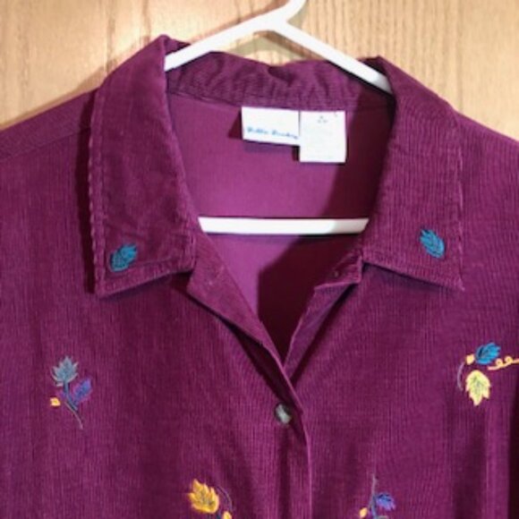 NWOT Vintage Bobbie Brooks Corduroy Shirt Leaf Appliques Maroon Excellent XL - Picture 5 of 7